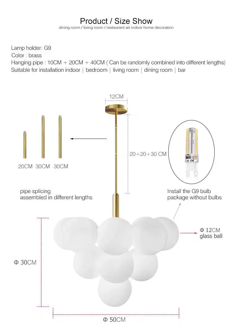 Modern Frosted Glass Chandelier Adjustable LED Ceiling Light