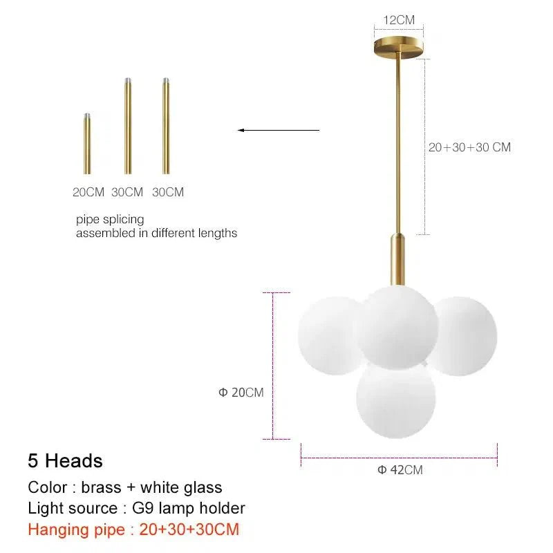 Modern Frosted Glass Chandelier Adjustable LED Ceiling Light