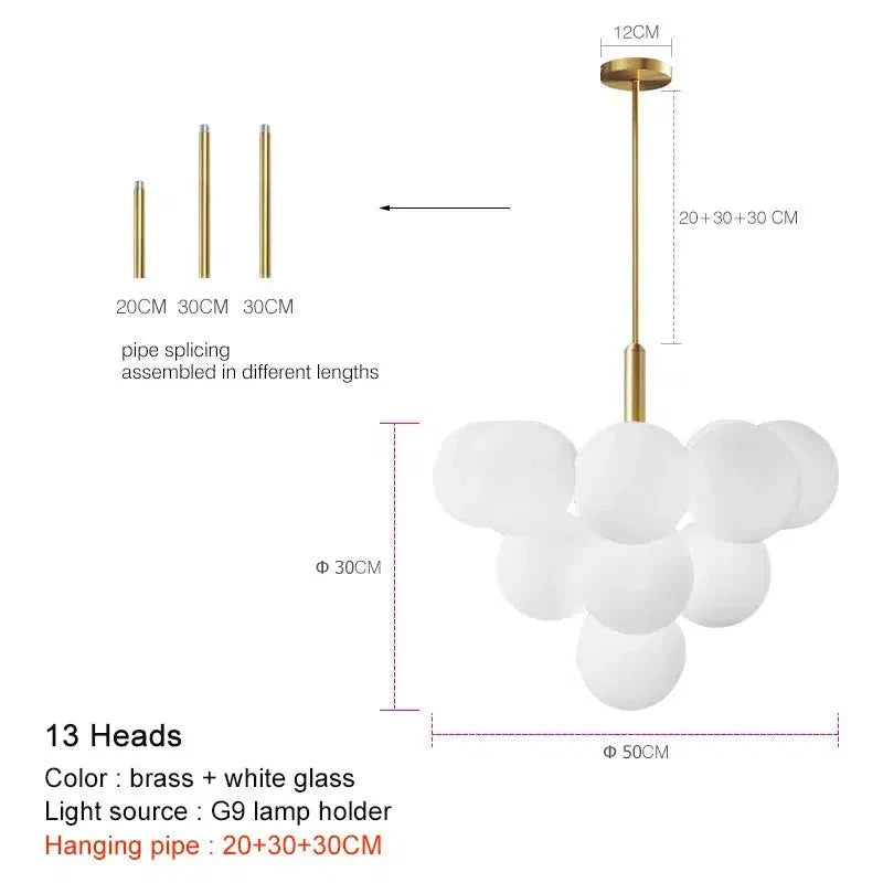Modern Frosted Glass Chandelier Adjustable LED Ceiling Light