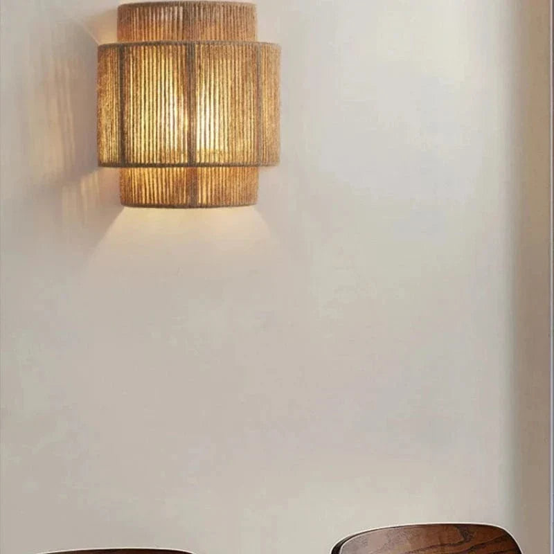 Rattan Wall Lamp, Handwoven Bamboo LED Light