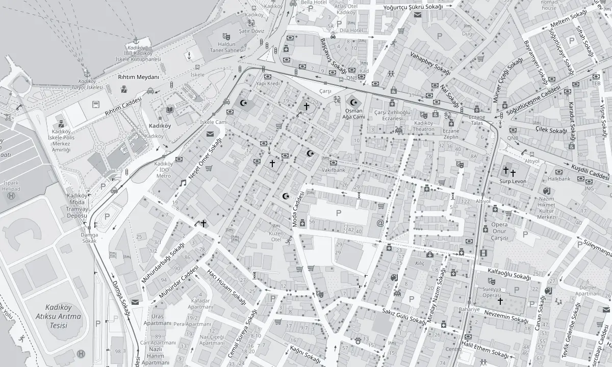 Map of the Moda Caddesi area in Kadıköy; the marker shows the Doruva office.
