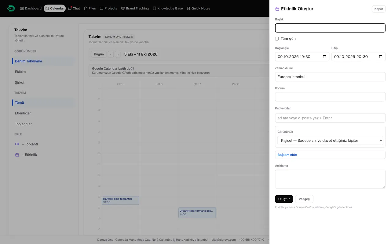 New event form: title, date, time zone and visibility