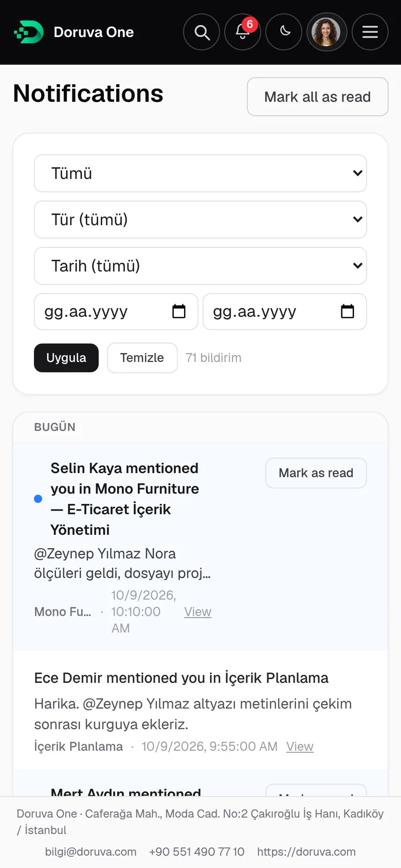 Notification list on a phone