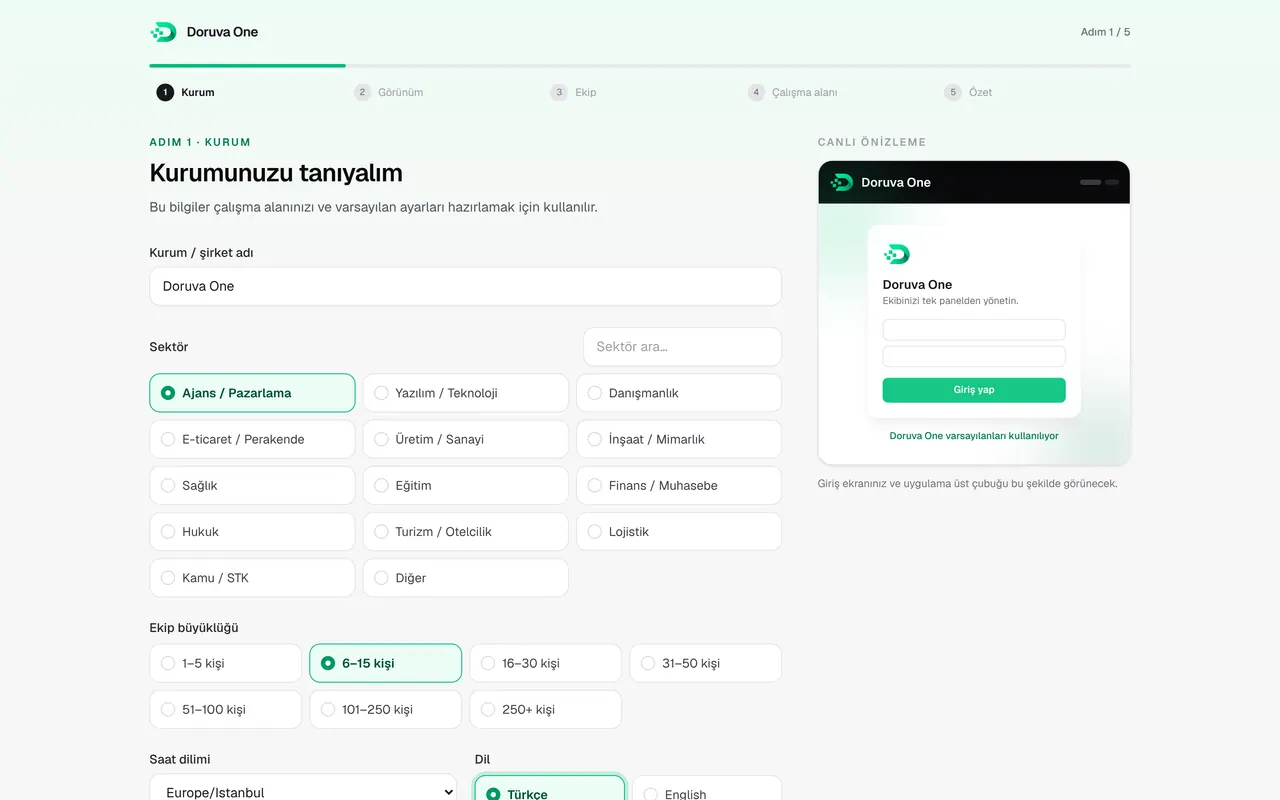 Setup step 1: organization details form