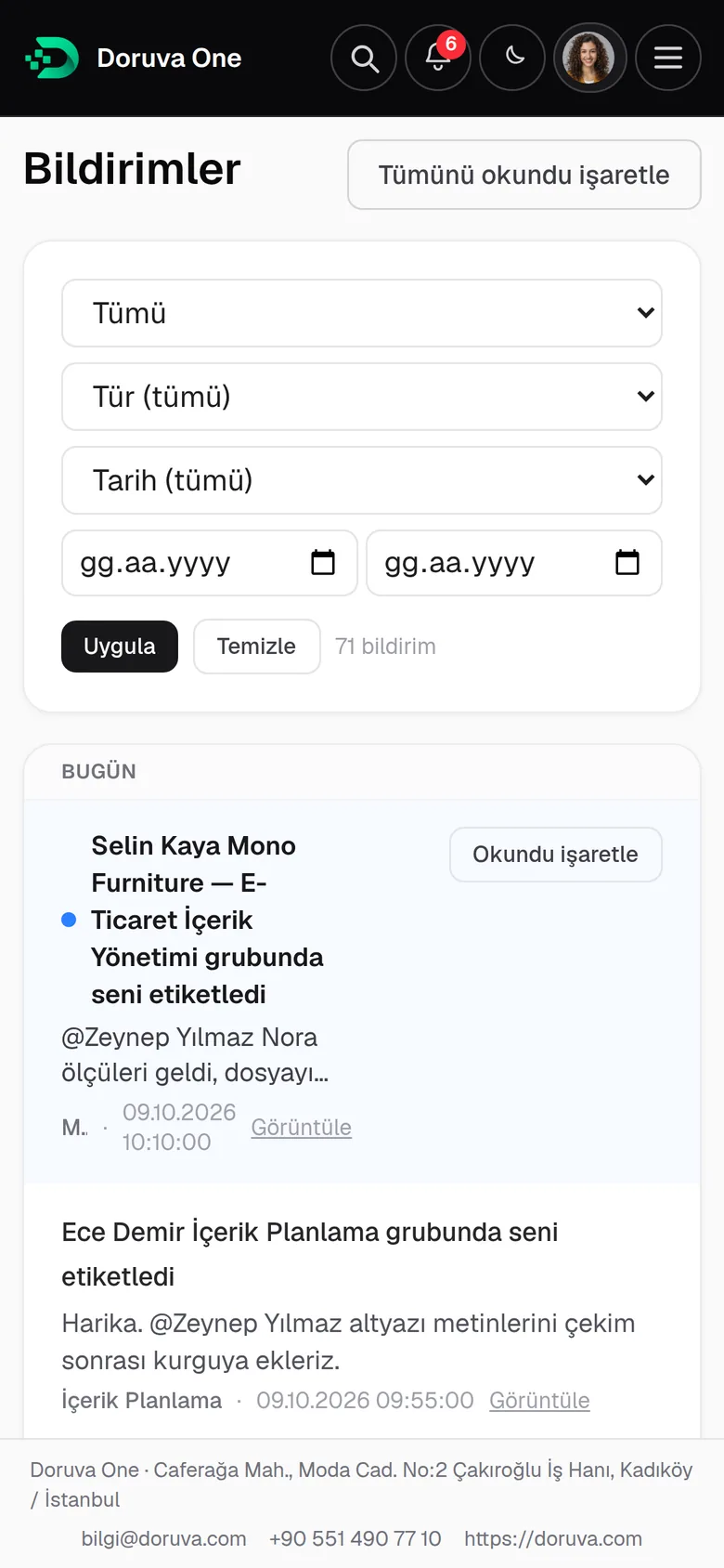 Telefonda bildirim listesi