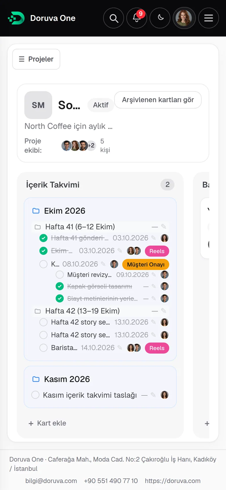 Telefonda proje panosu: planlama grupları ve kartlar