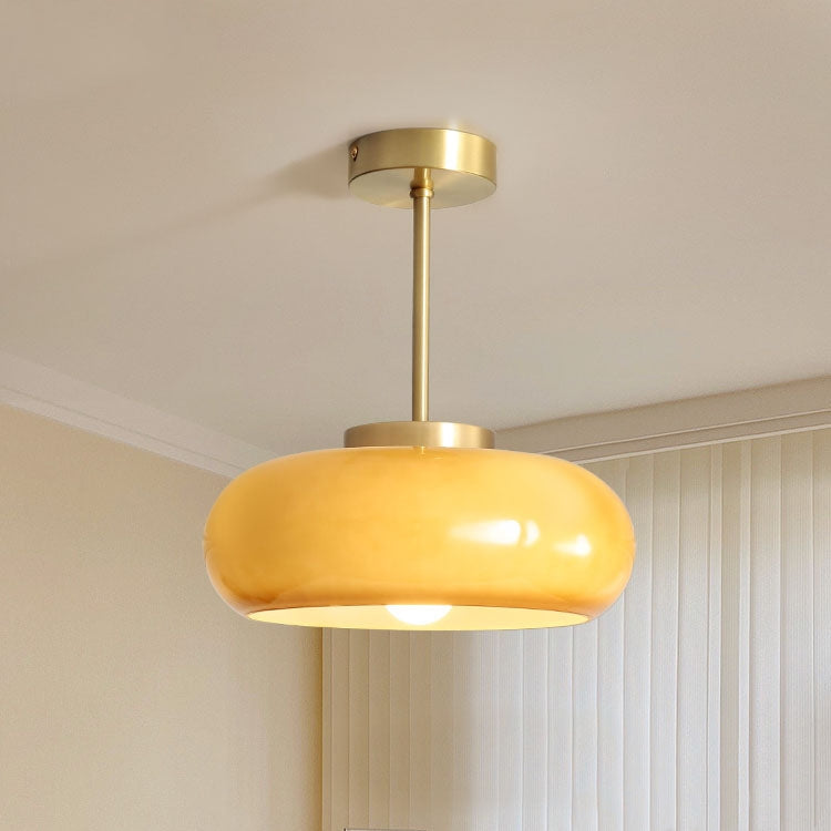 Amber Glass Round Ceiling Light Warm Retro Flush Mount