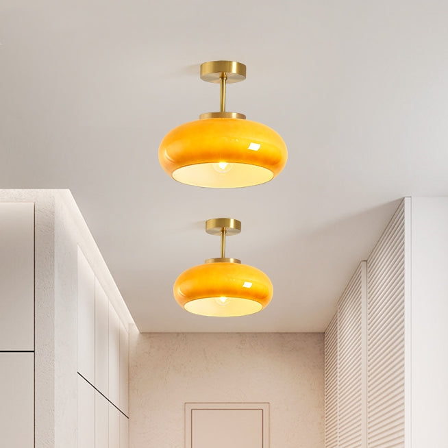 Amber Glass Round Ceiling Light Warm Retro Flush Mount