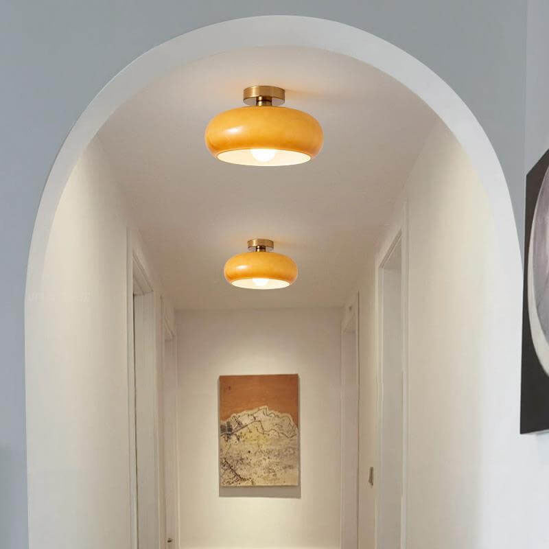 Amber Glass Round Ceiling Light Warm Retro Flush Mount