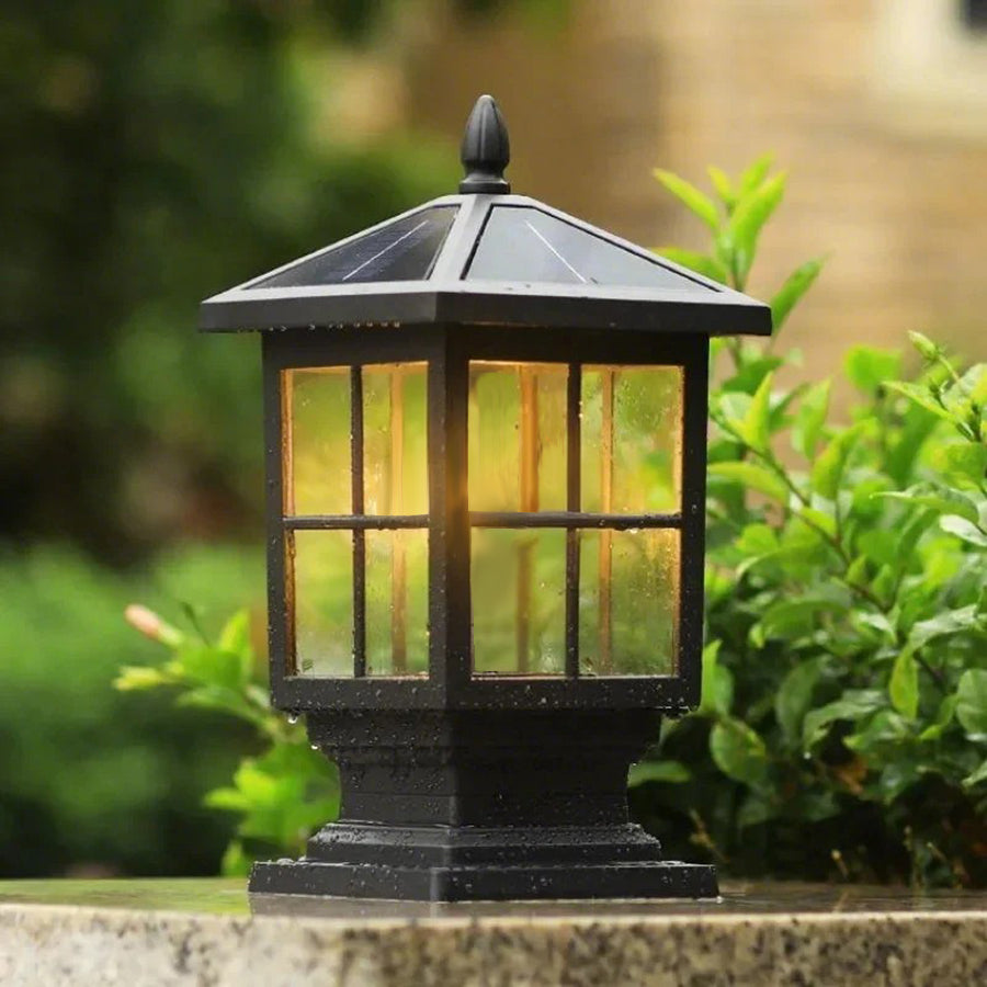 Black Solar LED Outdoor Pillar Light Waterproof Classic