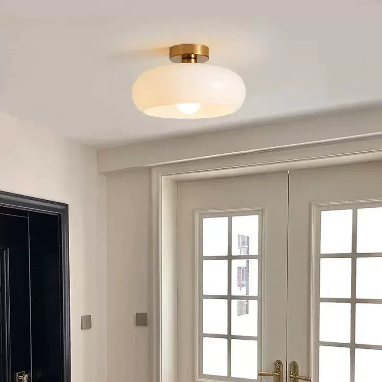 Amber Glass Round Ceiling Light Warm Retro Flush Mount