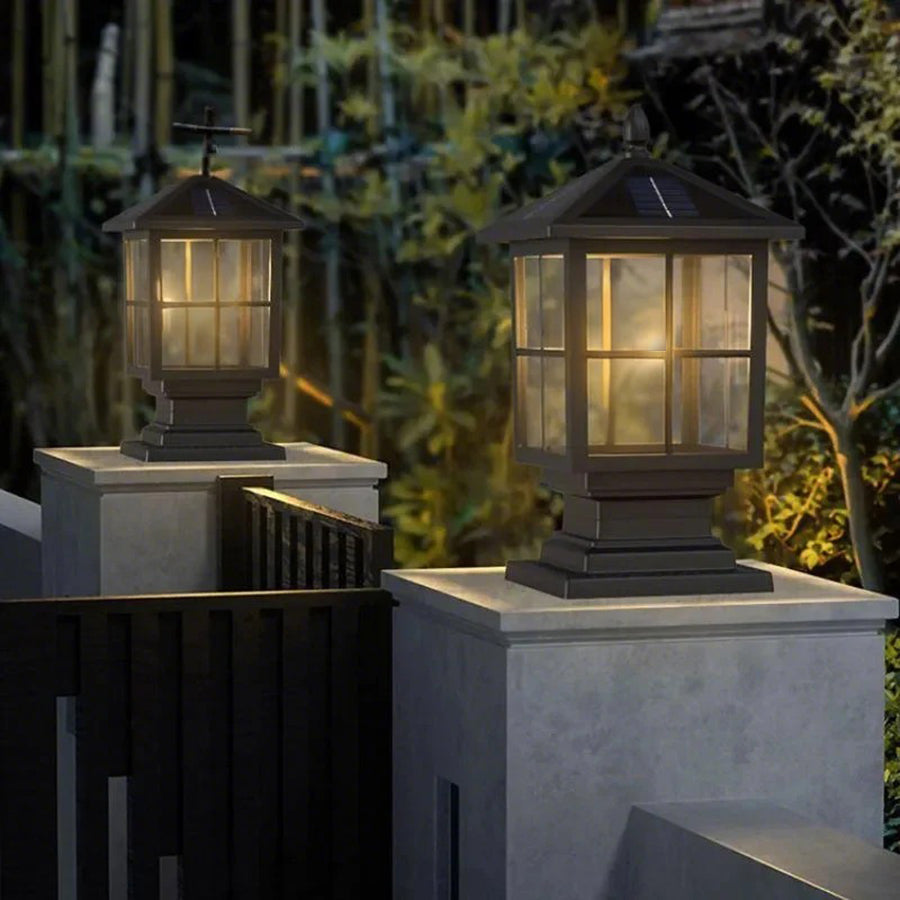 Black Solar LED Outdoor Pillar Light Waterproof Classic