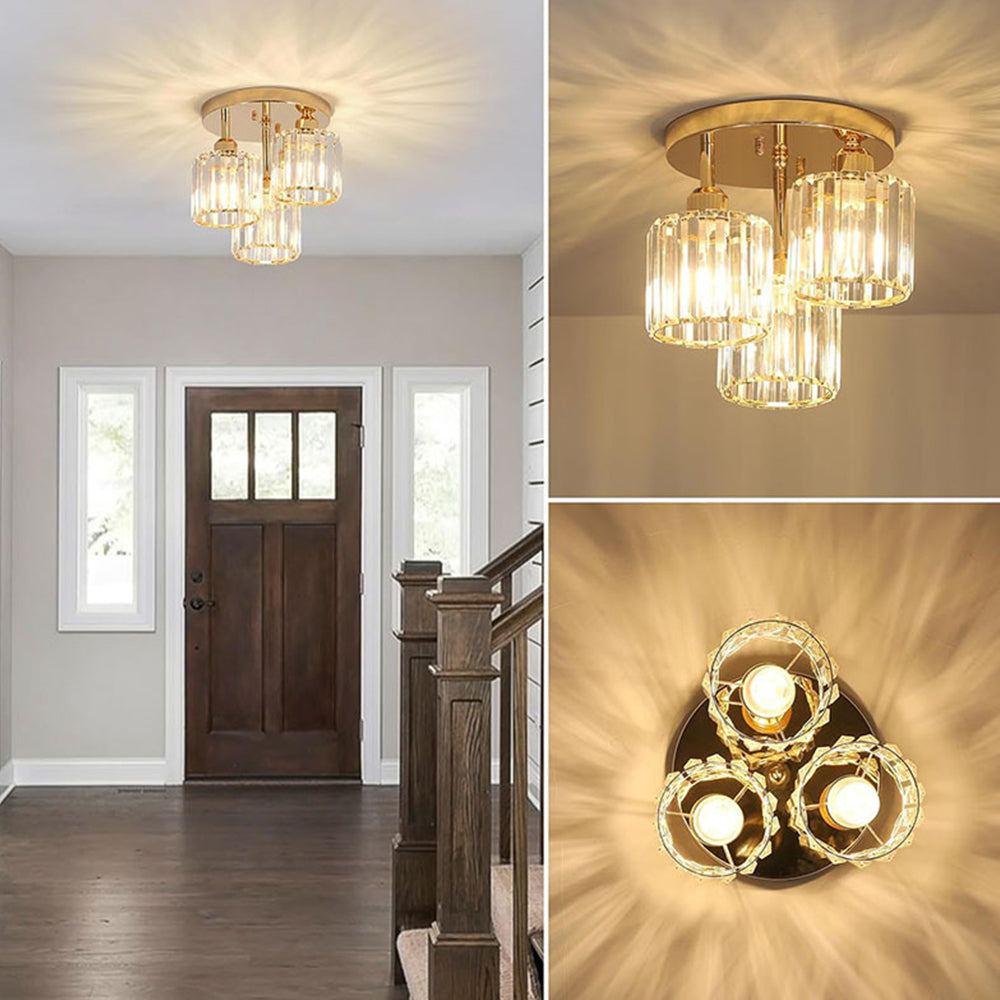 Modern Crystal Semi Flush Ceiling Light with E27 Sockets