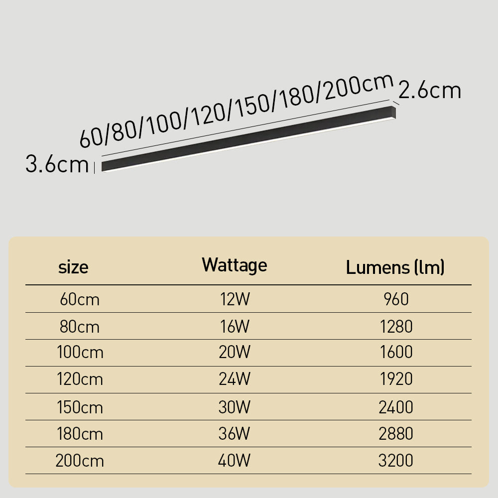 Minimalist Long Strip LED Ceiling Light for Living Room Bedroom and Hallway