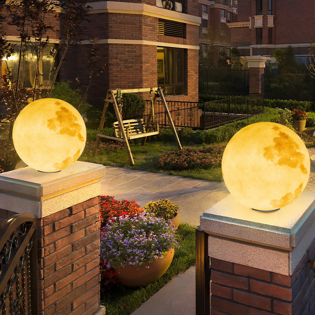 Modern Moon LED Outdoor Pier Post Light Solar or Hardwired