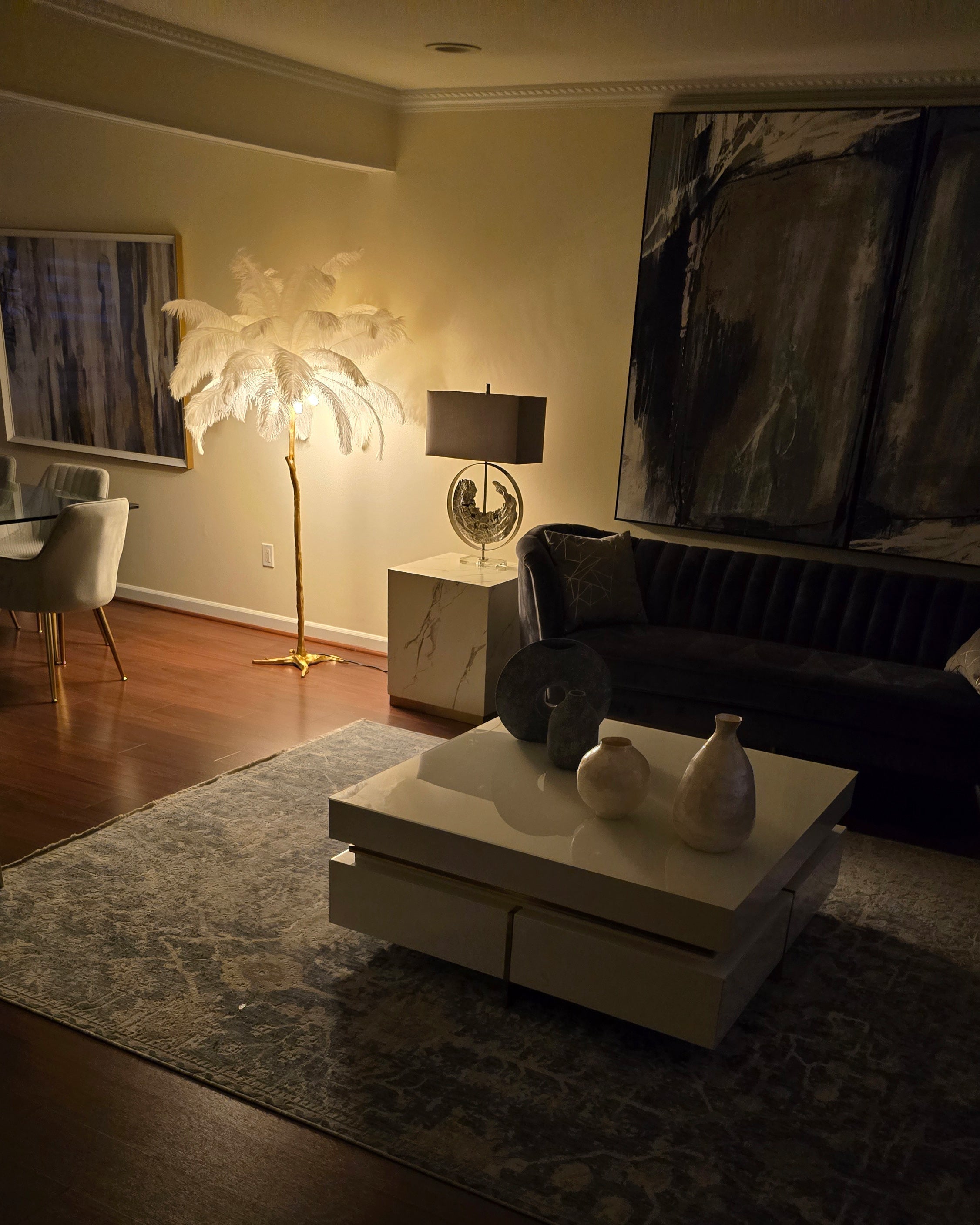 Feather Palm Tree Floor Lamp for Living Room or Bedroom