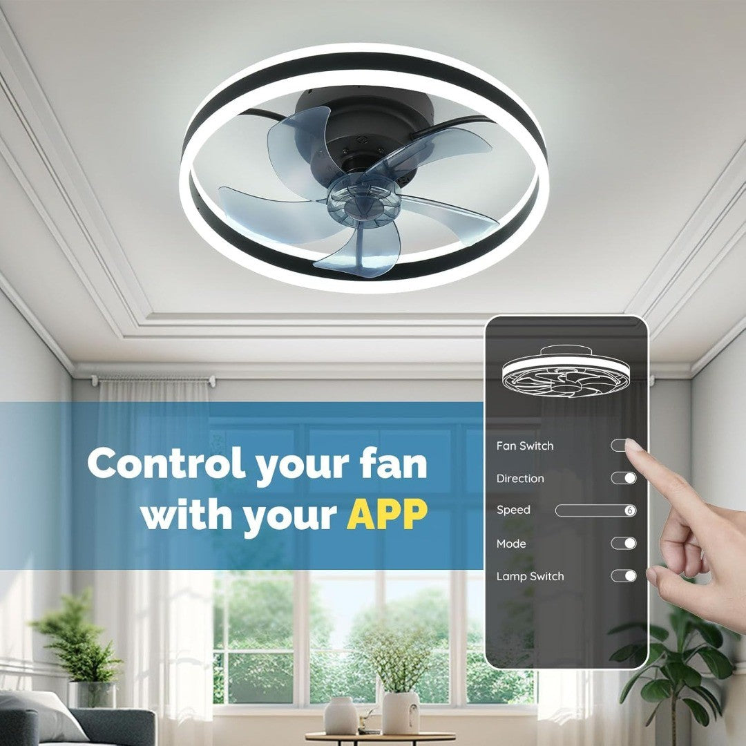Flush Mount LED Ceiling Fan Light with Remote Control