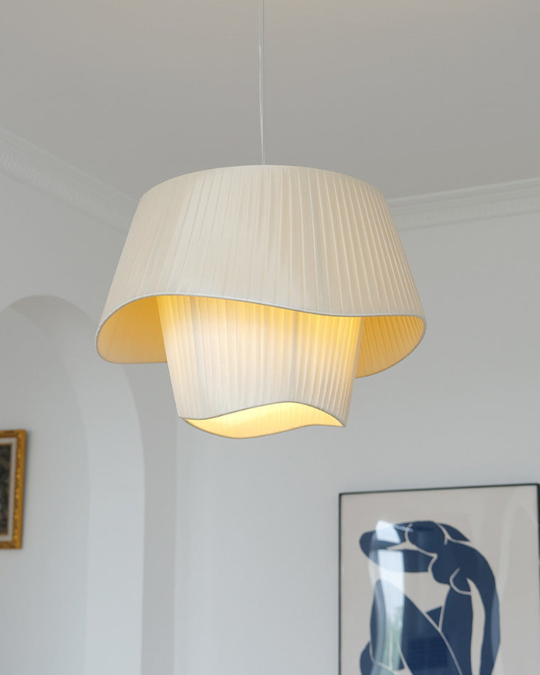 Modern Pleated Fabric Drum Pendant Light in Tiered Design