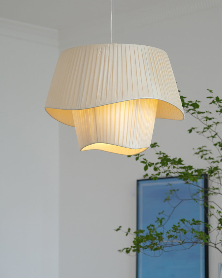 Modern Pleated Fabric Drum Pendant Light in Tiered Design