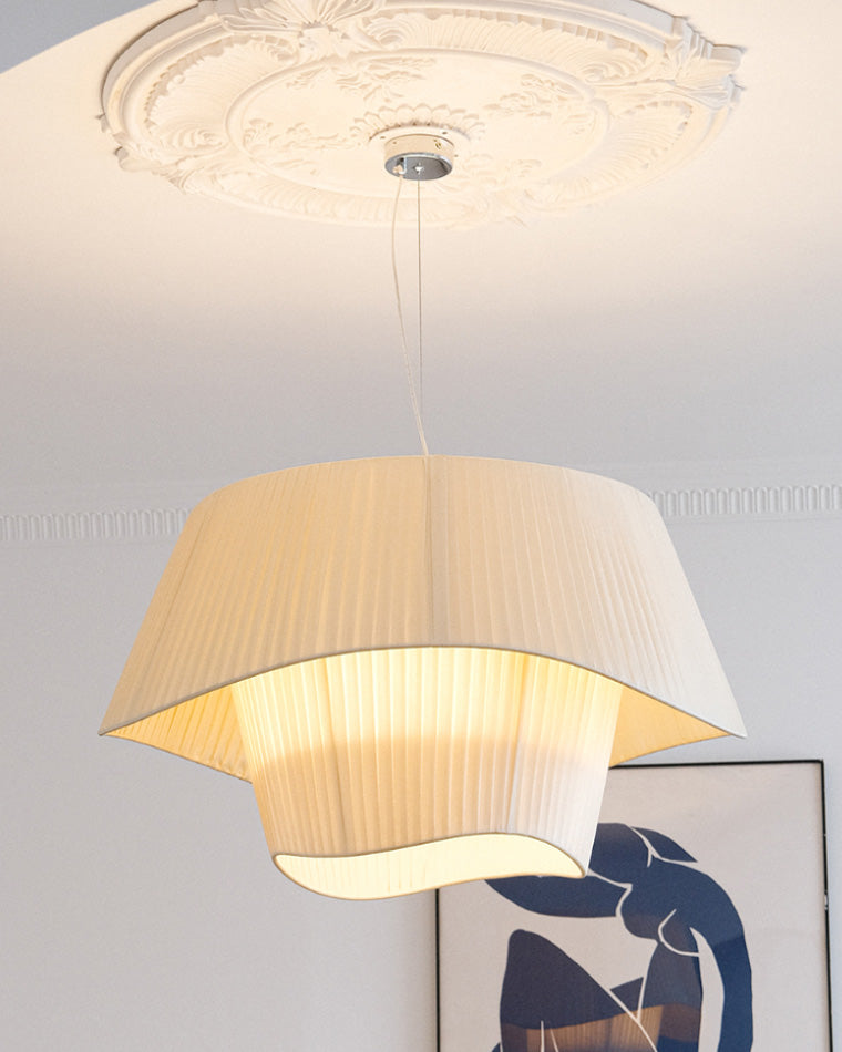 Modern Pleated Fabric Drum Pendant Light in Tiered Design