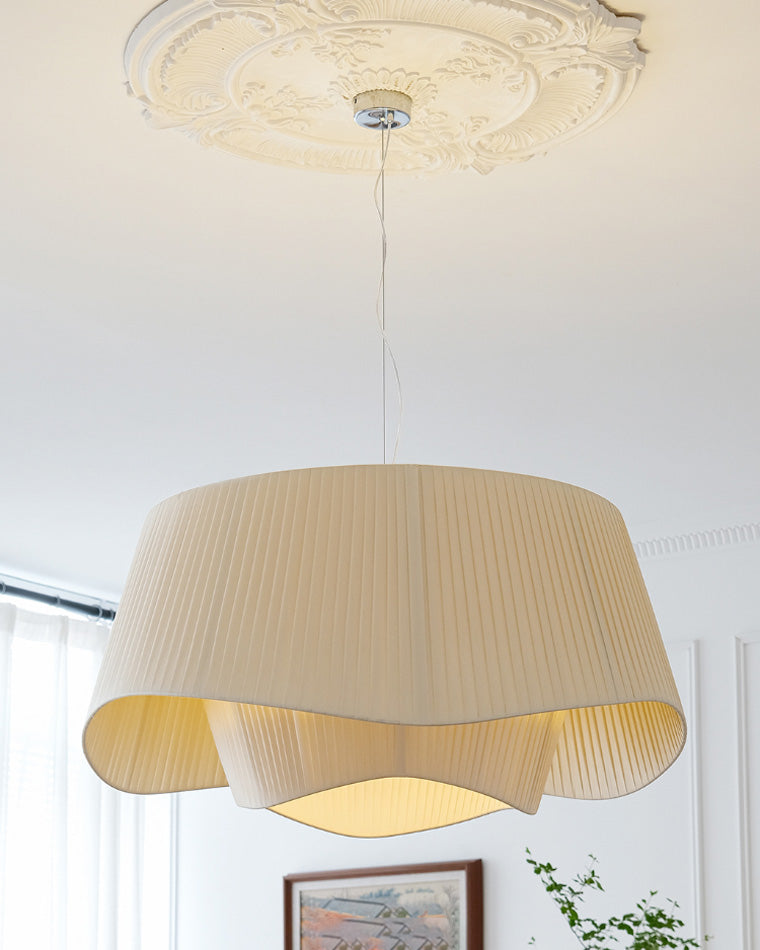 Modern Pleated Fabric Drum Pendant Light in Tiered Design