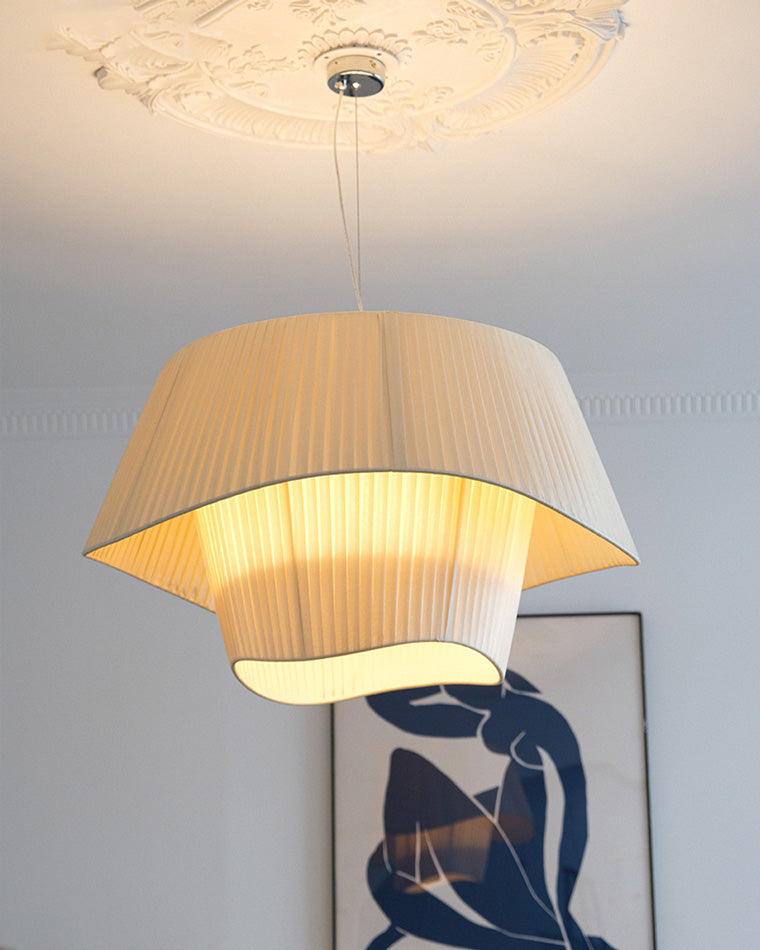 Modern Pleated Fabric Drum Pendant Light in Tiered Design