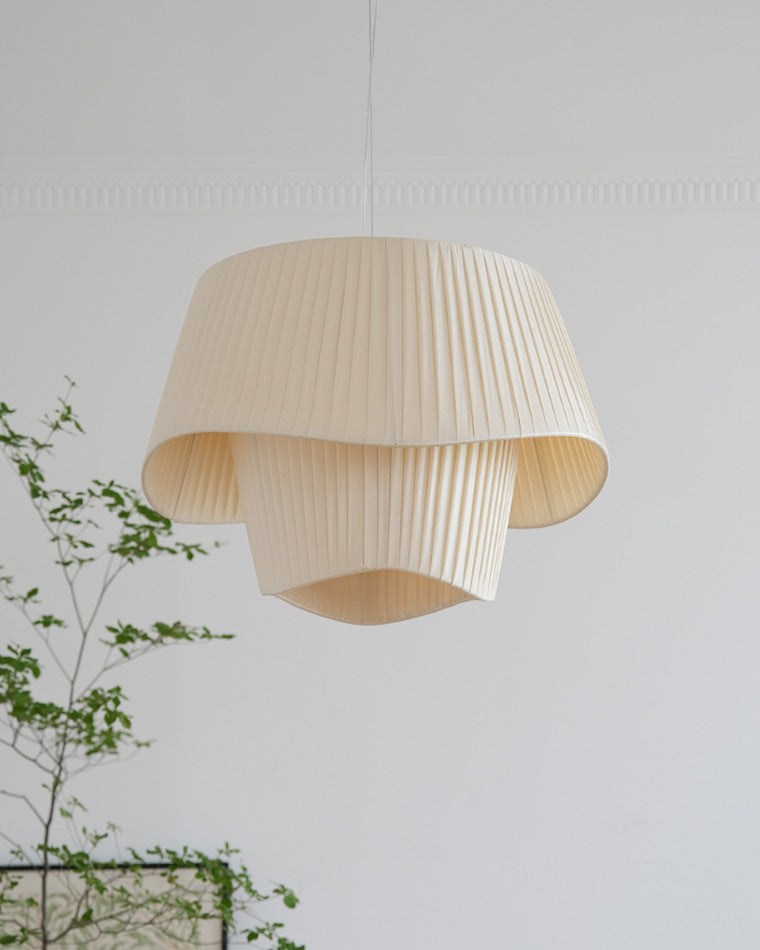 Modern Pleated Fabric Drum Pendant Light in Tiered Design