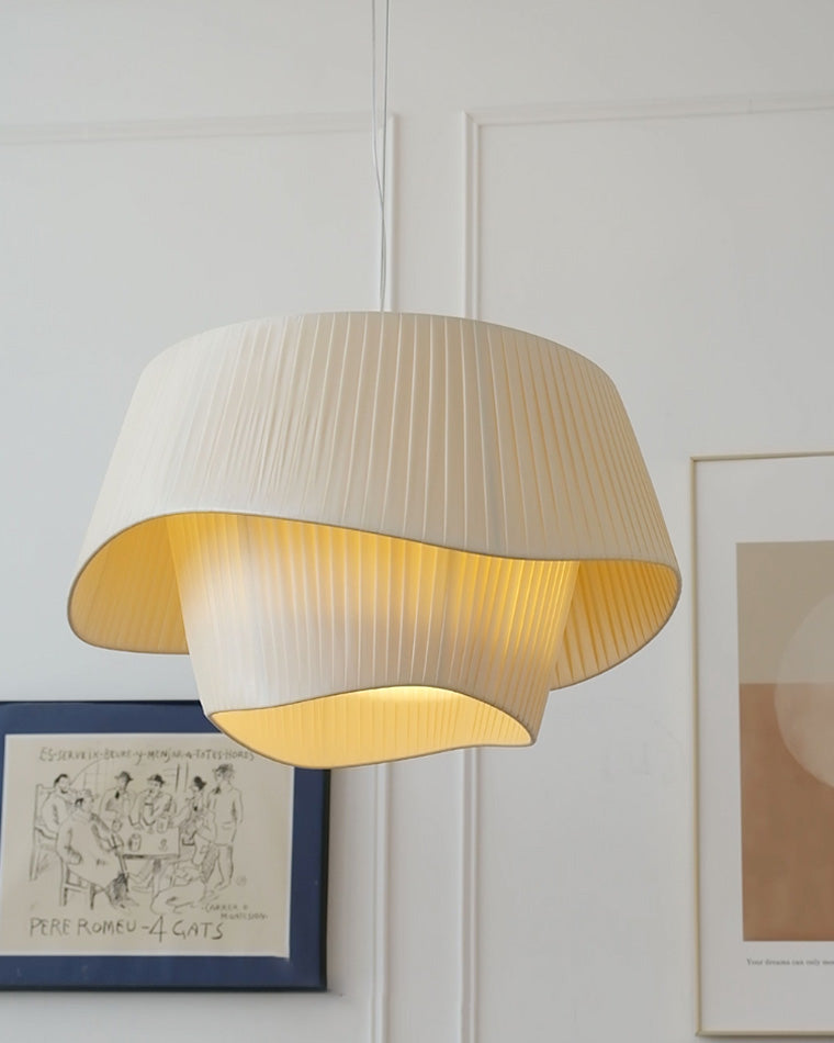 Modern Pleated Fabric Drum Pendant Light in Tiered Design