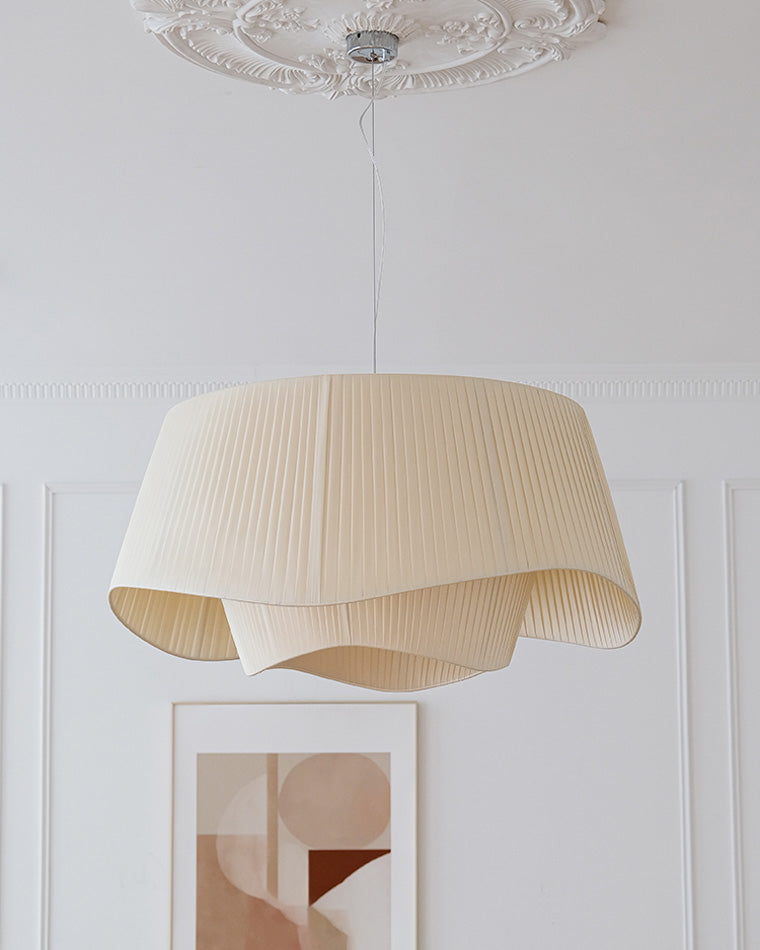 Modern Pleated Fabric Drum Pendant Light in Tiered Design