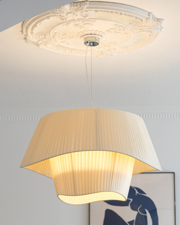 Modern Pleated Fabric Drum Pendant Light in Tiered Design