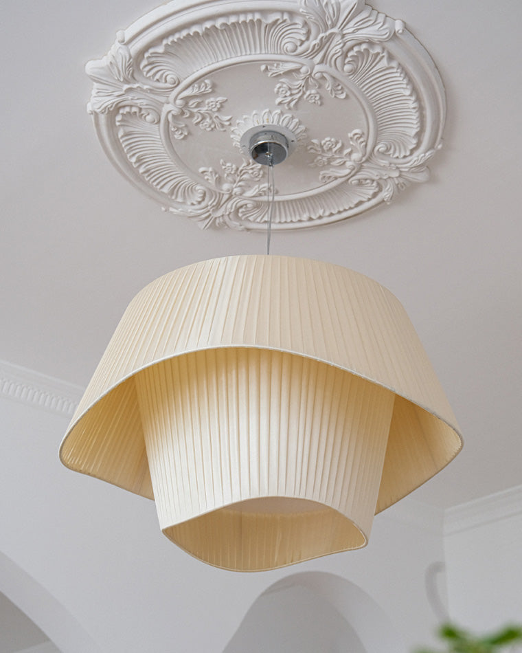 Modern Pleated Fabric Drum Pendant Light in Tiered Design
