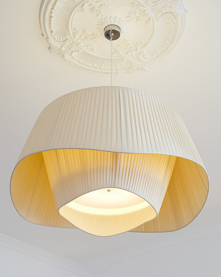 Modern Pleated Fabric Drum Pendant Light in Tiered Design