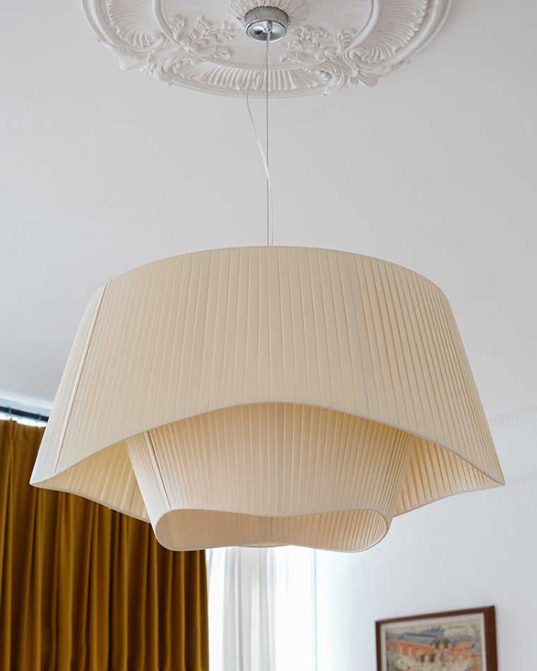 Modern Pleated Fabric Drum Pendant Light in Tiered Design