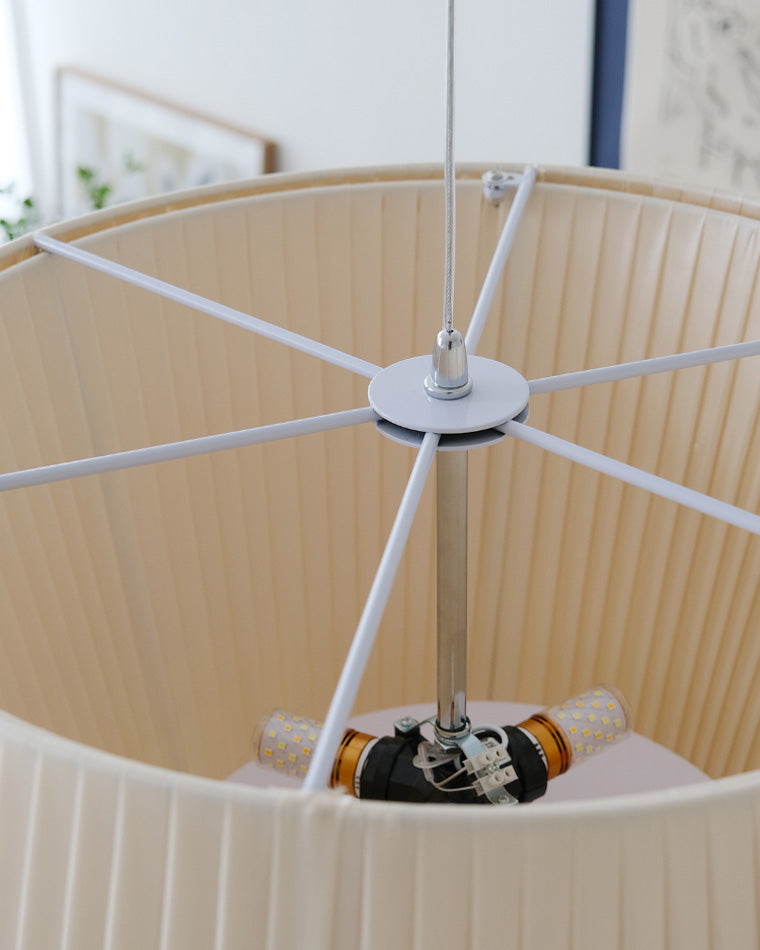 Modern Pleated Fabric Drum Pendant Light in Tiered Design
