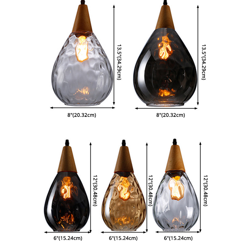 Teardrop Glass Pendant Light Wood and Glass Hanging Lamp