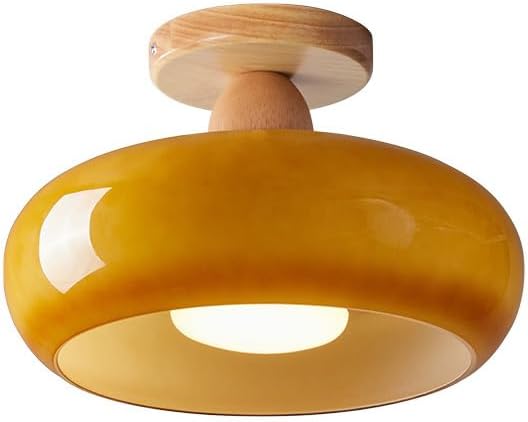 Modern Flush Mount LED Ceiling Light with Wood and Glass Design
