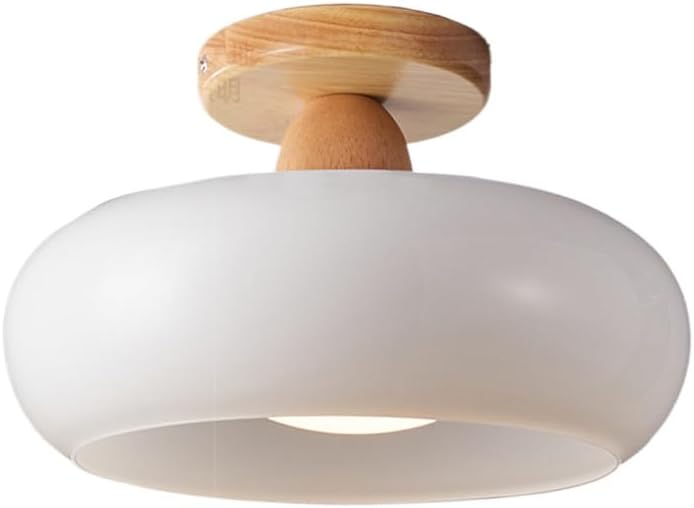 Modern Flush Mount LED Ceiling Light with Wood and Glass Design