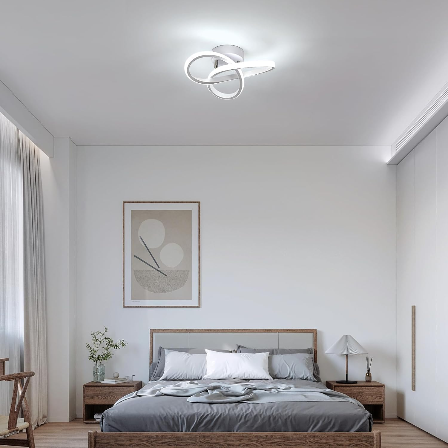 Modern White LED Ceiling Light with Iron and Acrylic Design