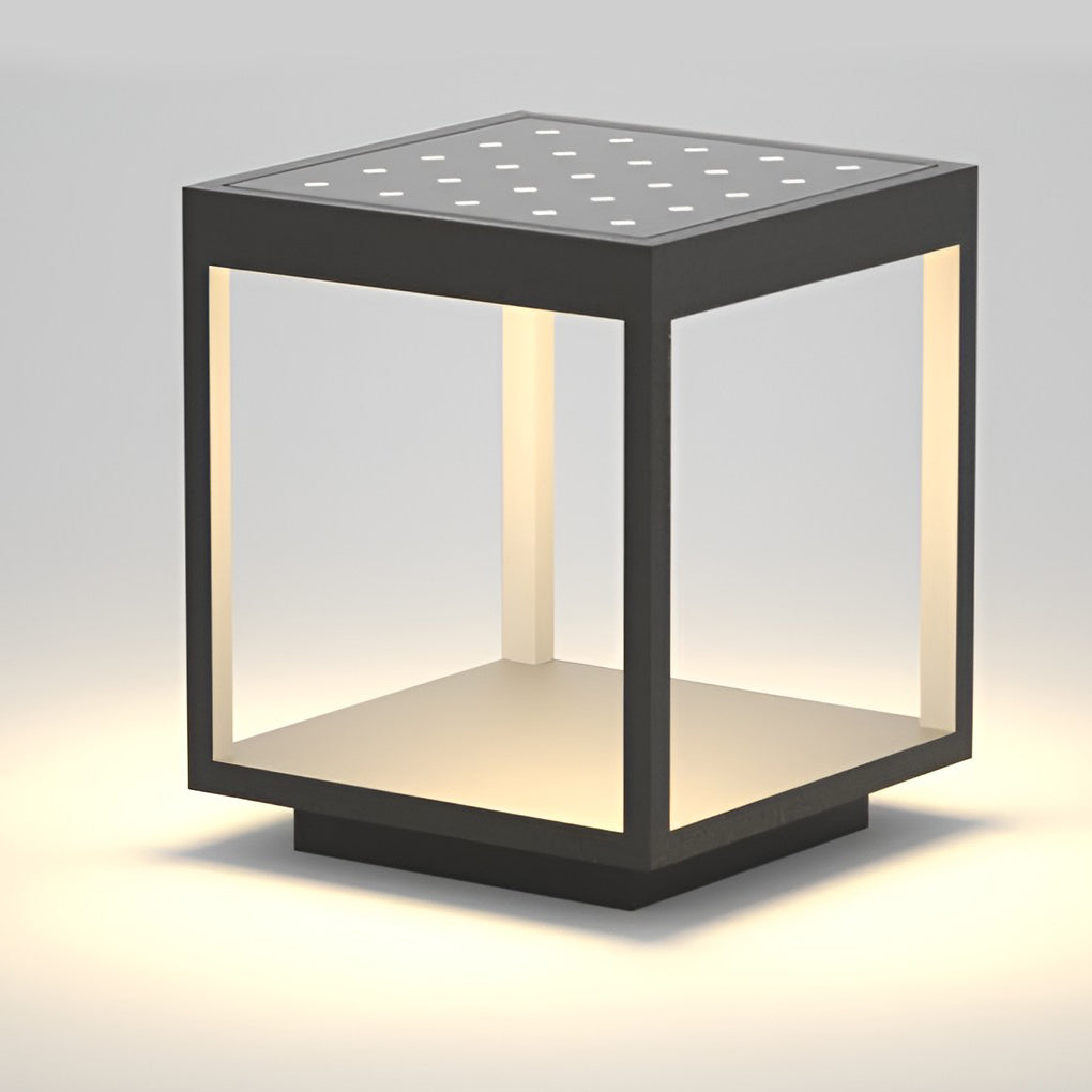 Square LED Solar Outdoor Post Light Modern Open Frame Design
