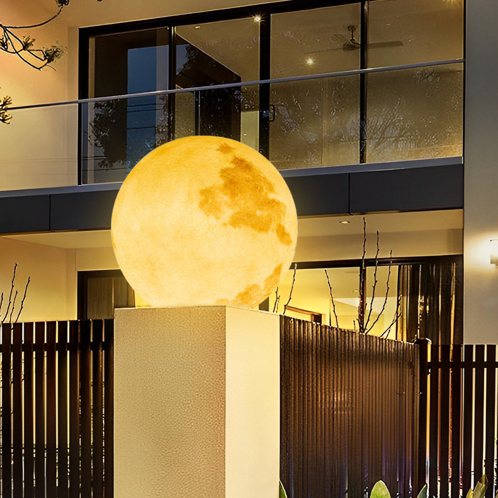 Modern Moon LED Outdoor Pier Post Light Solar or Hardwired