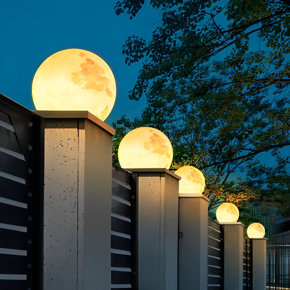 Modern Moon LED Outdoor Pier Post Light Solar or Hardwired