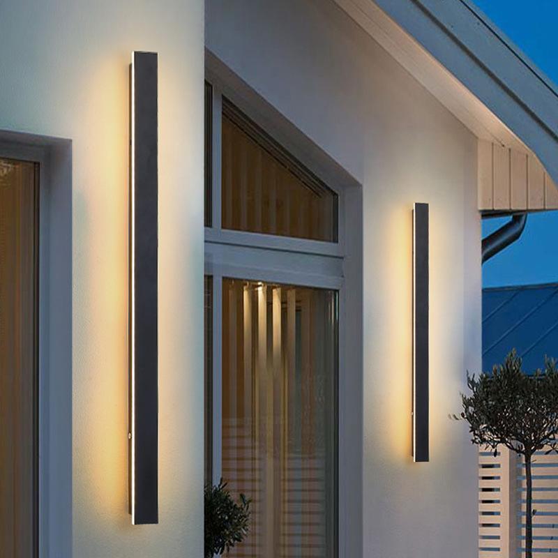 Modern Black LED Outdoor Wall Light Long Linear Waterproof Lighting