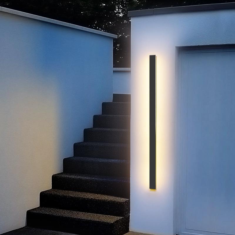Modern Black LED Outdoor Wall Light Long Linear Waterproof Lighting