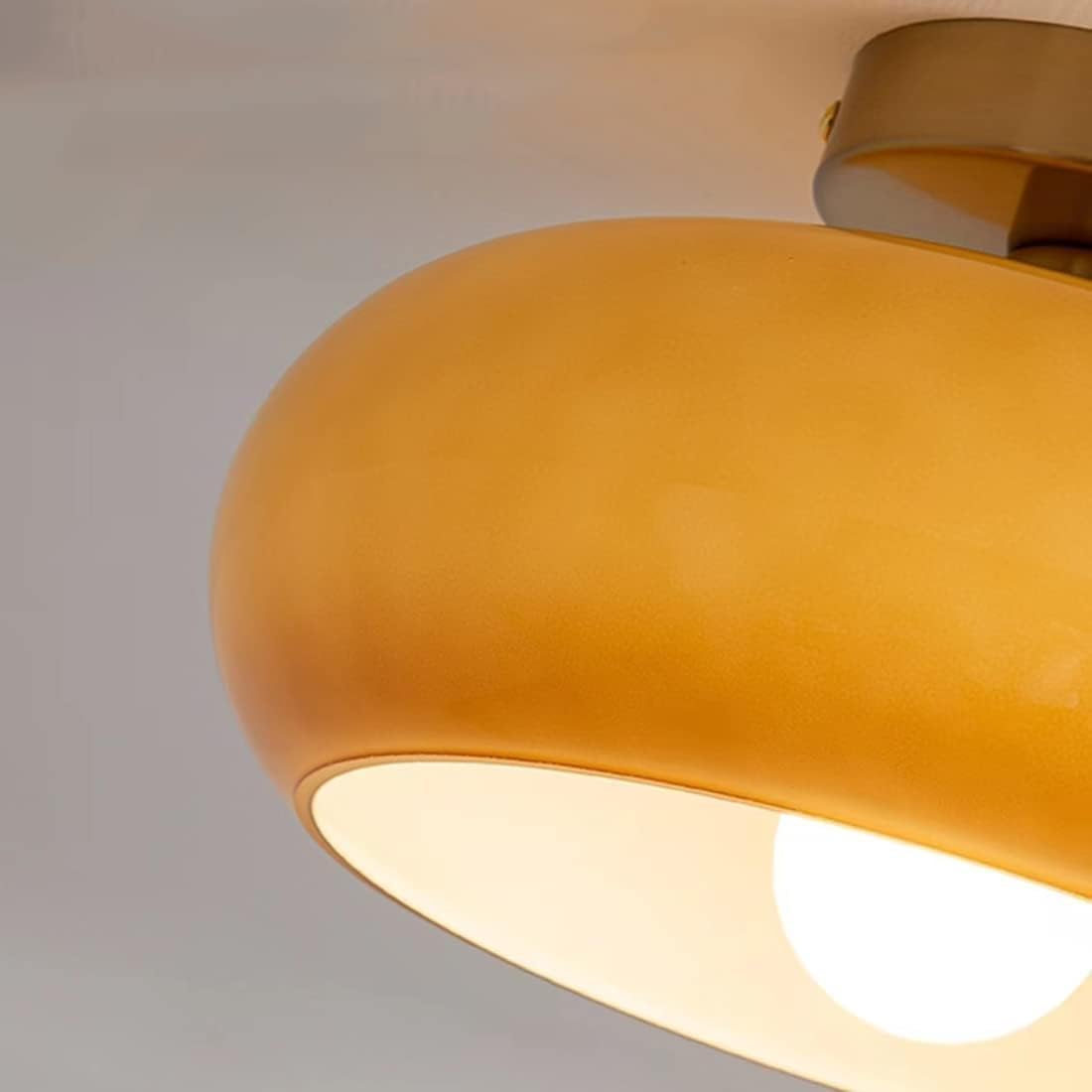 Modern Flush Mount LED Ceiling Light with Wood and Glass Design