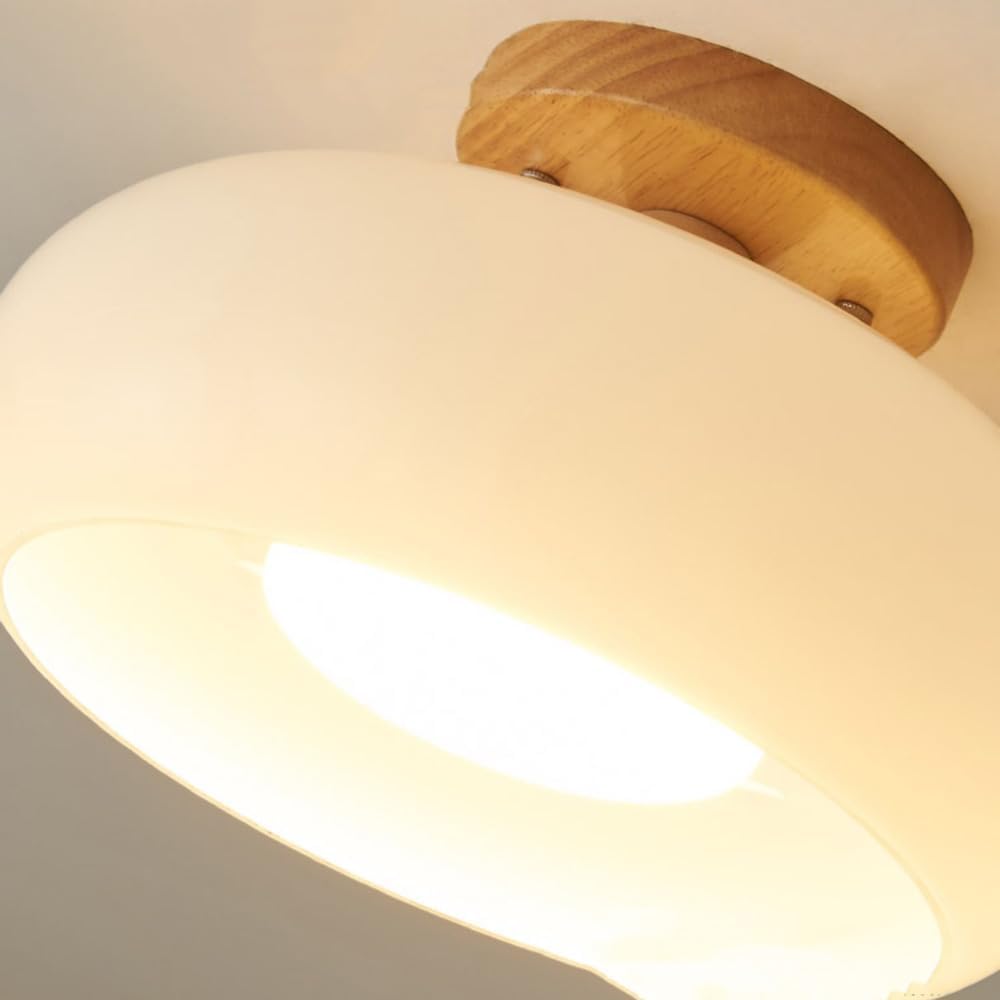 Modern Flush Mount LED Ceiling Light with Wood and Glass Design