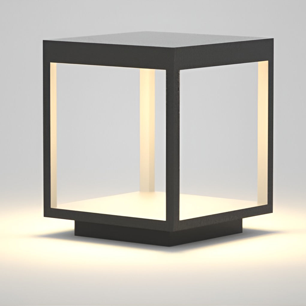 Square LED Solar Outdoor Post Light Modern Open Frame Design