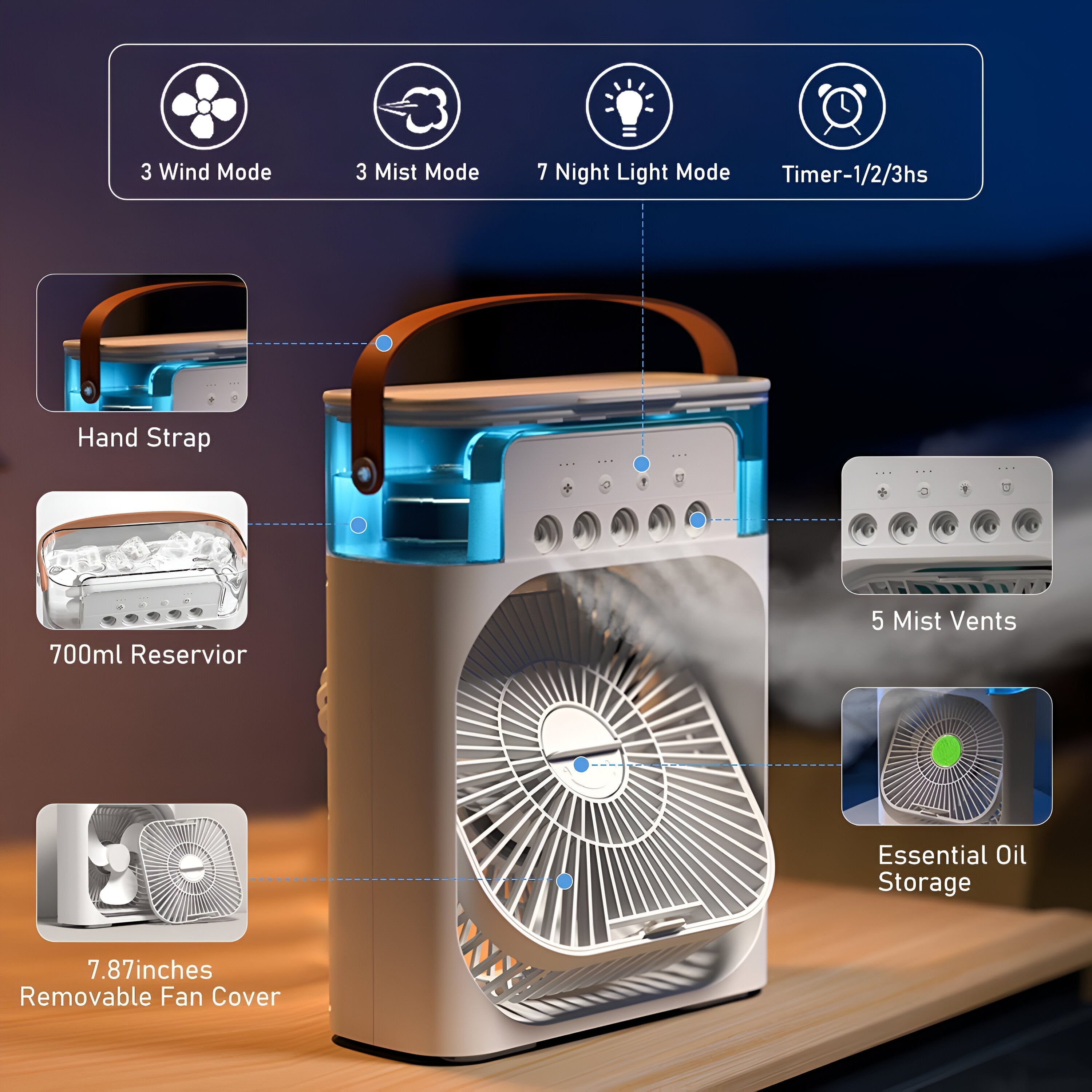 3 in 1 Portable Air Cooler Humidifier and Purifier for Home and Office