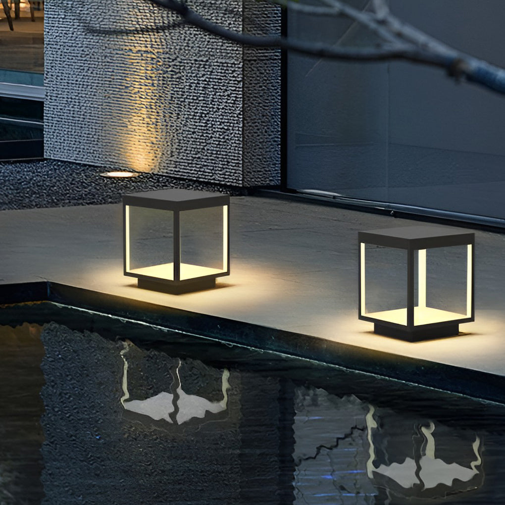Square LED Solar Outdoor Post Light Modern Open Frame Design