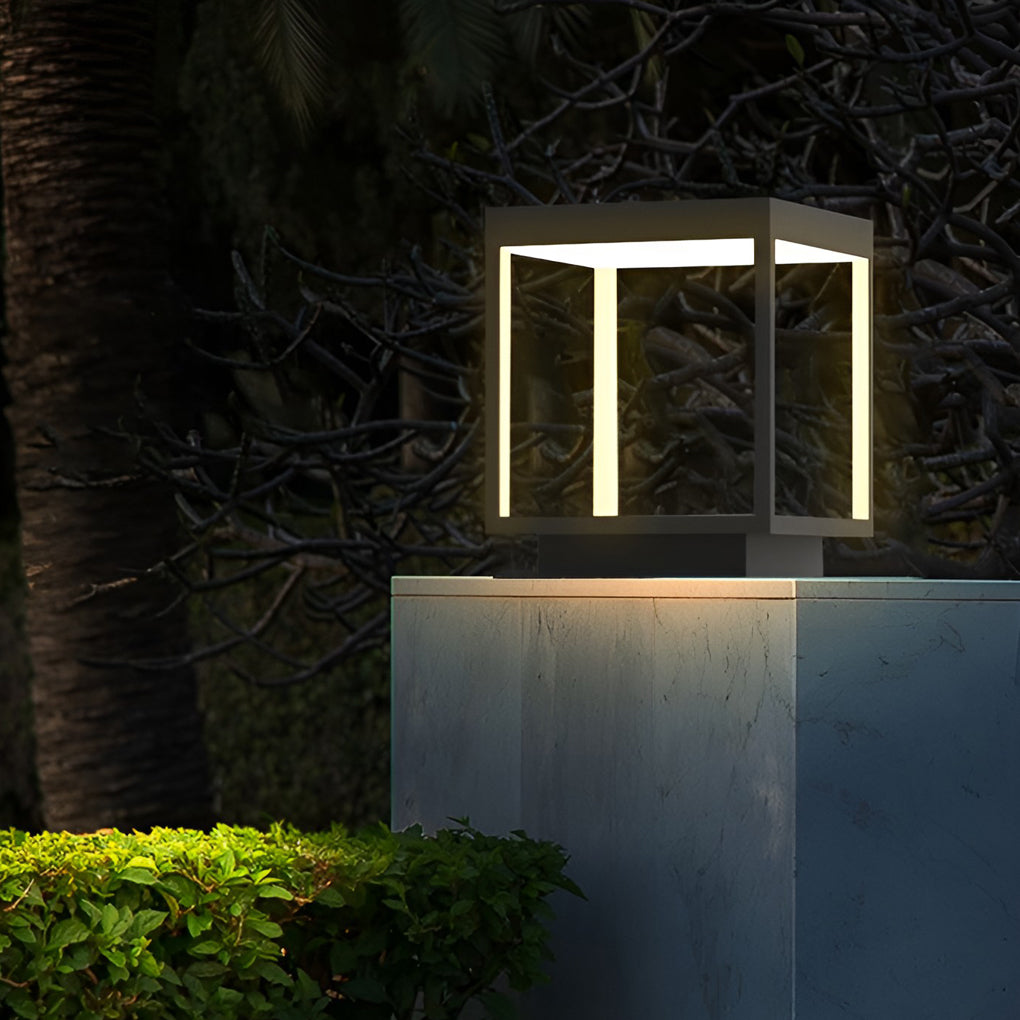 Square LED Solar Outdoor Post Light Modern Open Frame Design