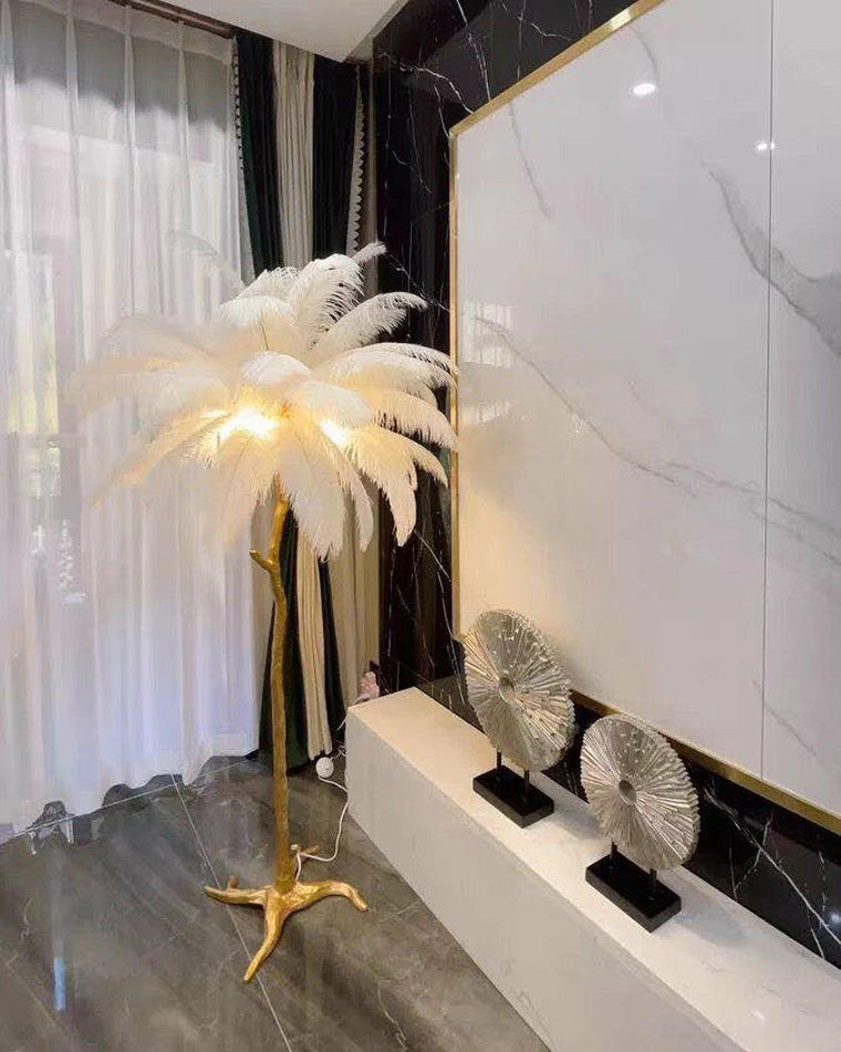 Feather Palm Tree Floor Lamp for Living Room or Bedroom